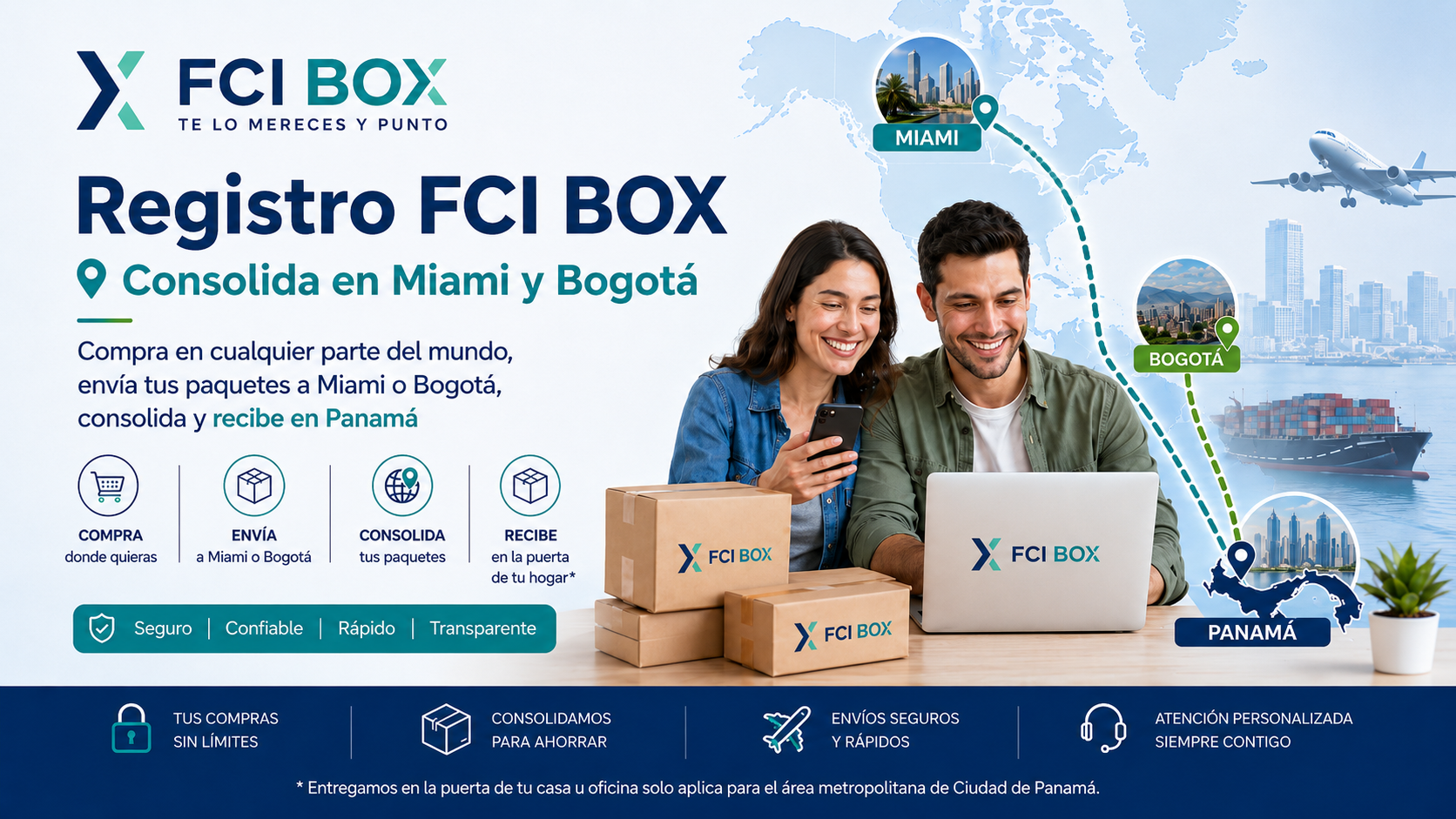 registro FCI BOX para consolidar compras en Miami y Bogotá y recibir en Panamá