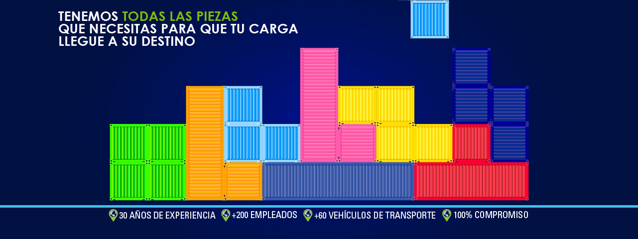 Cargo containers like pieces of colored tetris, fci characteristics. contenedores de carga como piezas de tetris de colores, caracteristicas de fci.